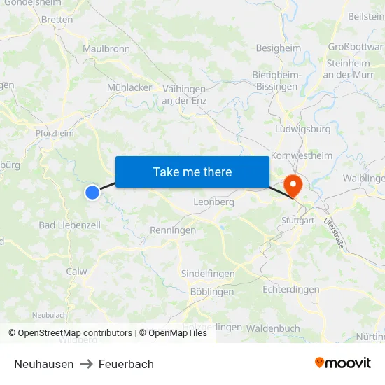 Neuhausen to Feuerbach map