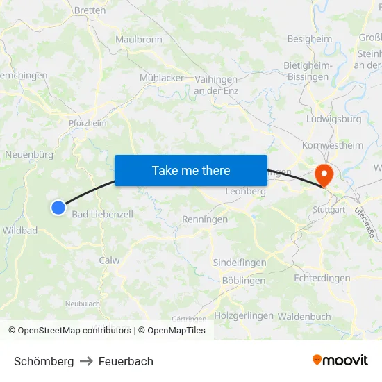 Schömberg to Feuerbach map