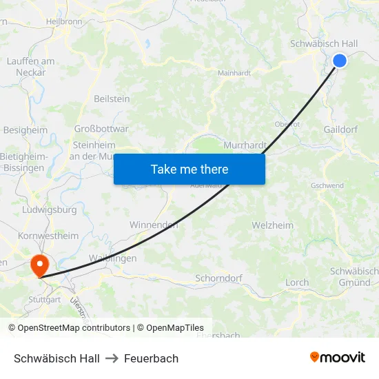 Schwäbisch Hall to Feuerbach map