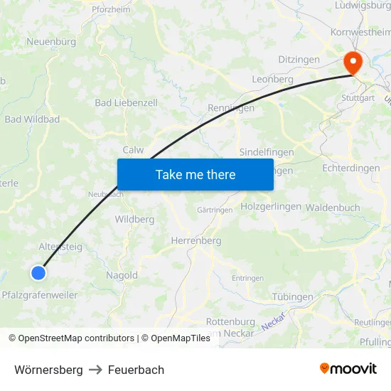 Wörnersberg to Feuerbach map