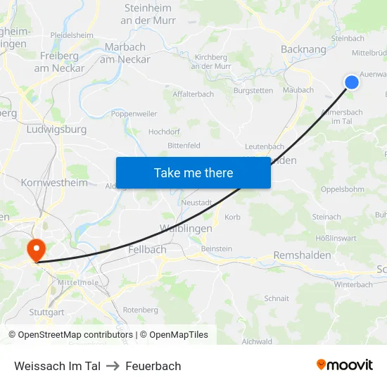 Weissach Im Tal to Feuerbach map