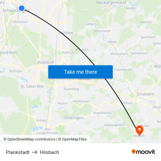 Plankstadt to Hilsbach map