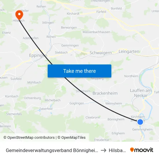 Gemeindeverwaltungsverband Bönnigheim to Hilsbach map