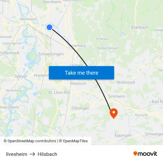 Ilvesheim to Hilsbach map