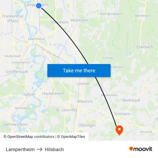 Lampertheim to Hilsbach map