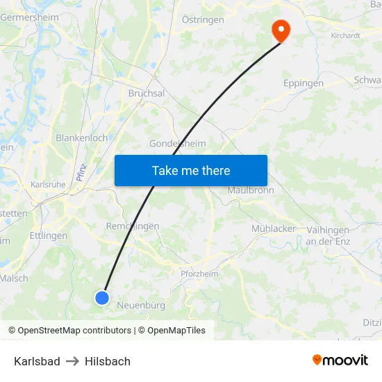 Karlsbad to Hilsbach map