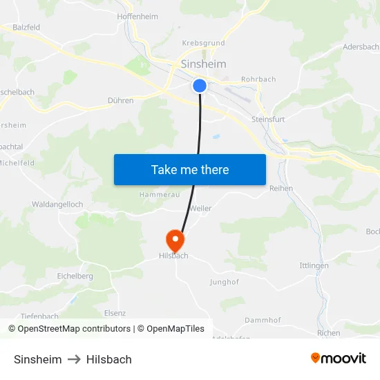 Sinsheim to Hilsbach map