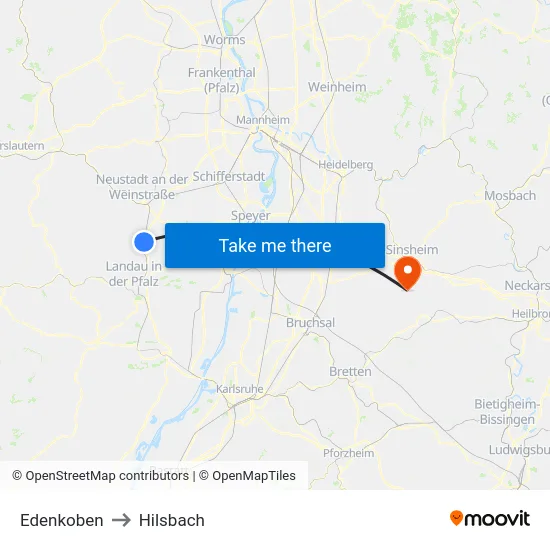 Edenkoben to Hilsbach map