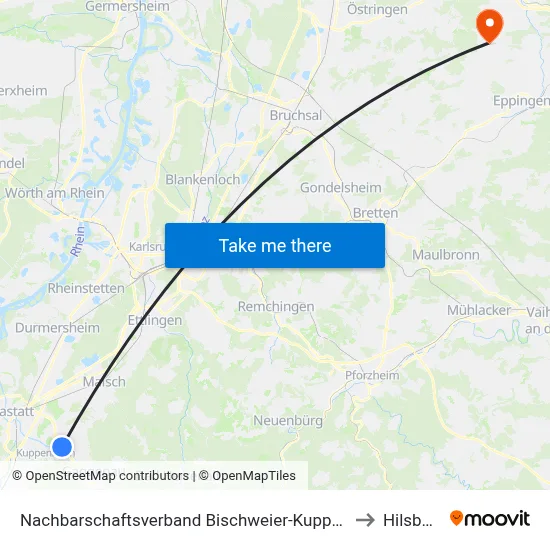 Nachbarschaftsverband Bischweier-Kuppenheim to Hilsbach map