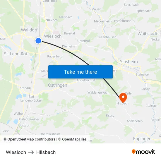 Wiesloch to Hilsbach map