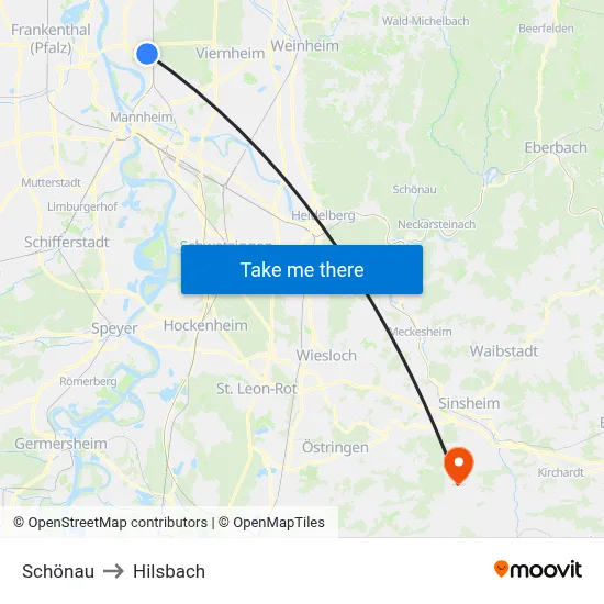 Schönau to Hilsbach map