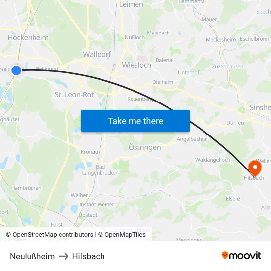 Neulußheim to Hilsbach map