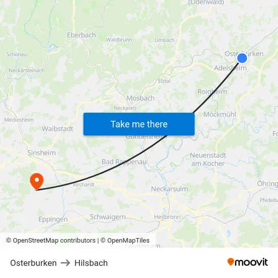 Osterburken to Hilsbach map
