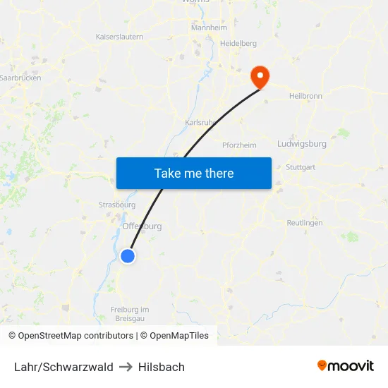 Lahr/Schwarzwald to Hilsbach map