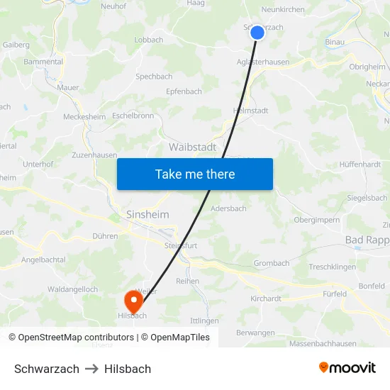Schwarzach to Hilsbach map