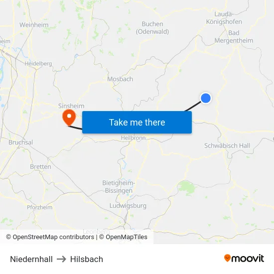 Niedernhall to Hilsbach map