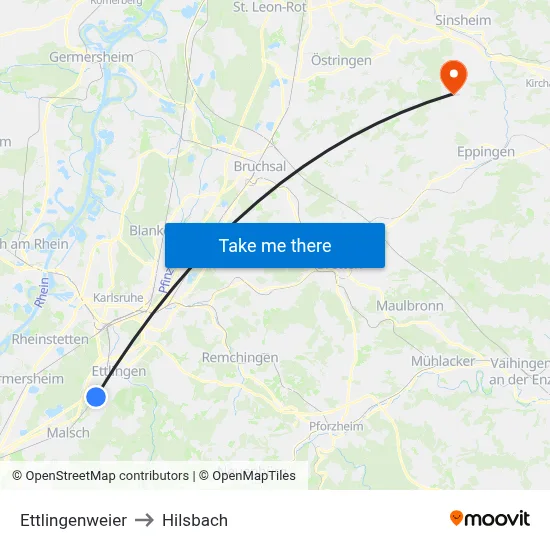 Ettlingenweier to Hilsbach map
