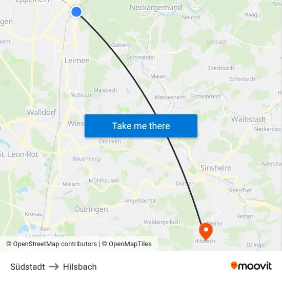 Südstadt to Hilsbach map