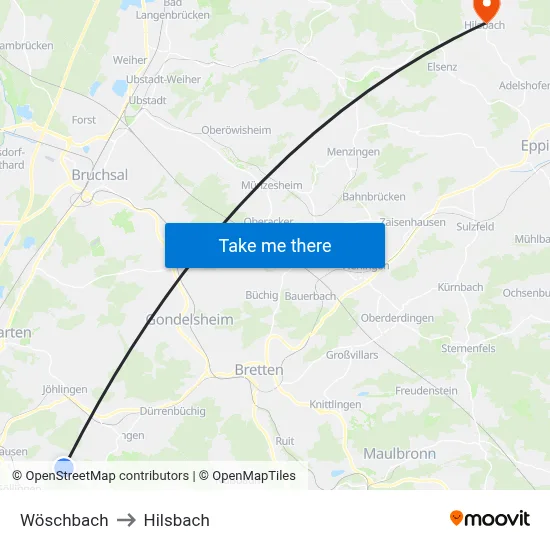 Wöschbach to Hilsbach map