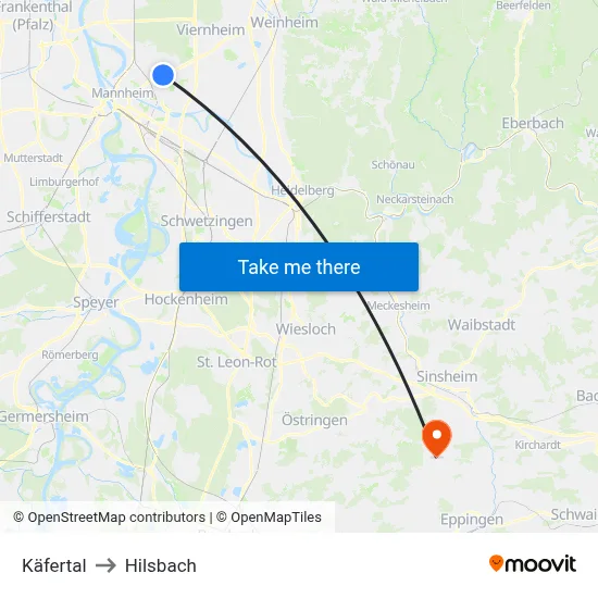 Käfertal to Hilsbach map