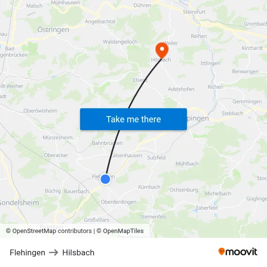 Flehingen to Hilsbach map