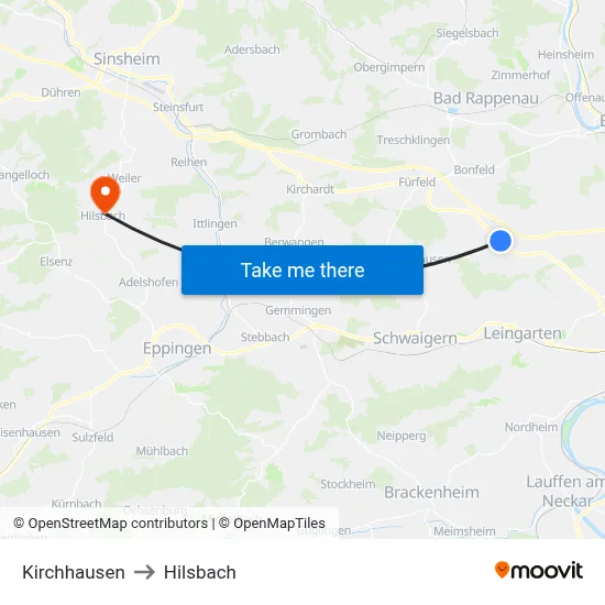 Kirchhausen to Hilsbach map