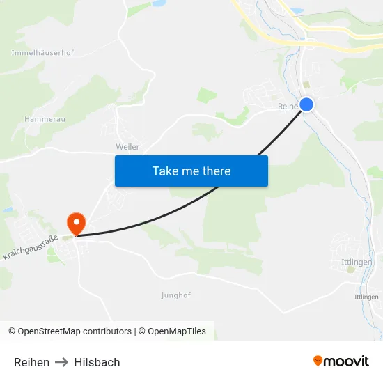 Reihen to Hilsbach map