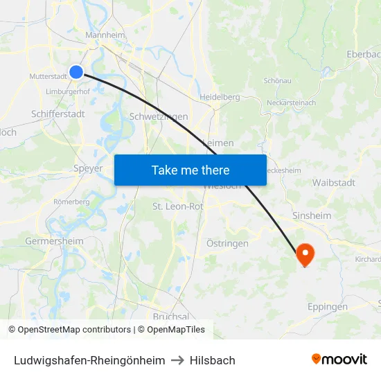 Ludwigshafen-Rheingönheim to Hilsbach map