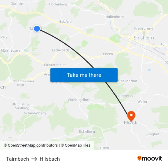 Tairnbach to Hilsbach map