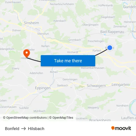 Bonfeld to Hilsbach map
