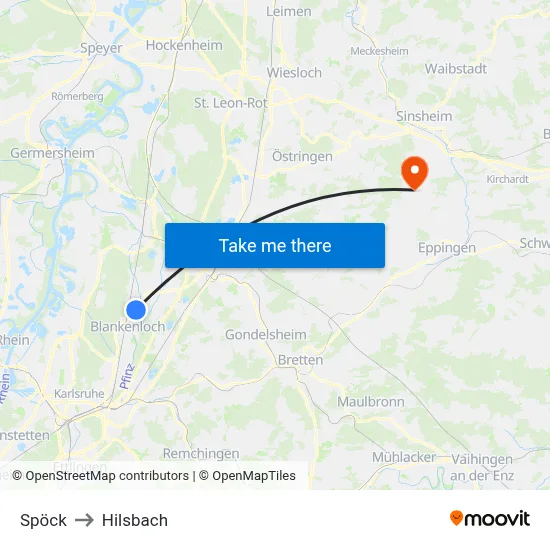 Spöck to Hilsbach map