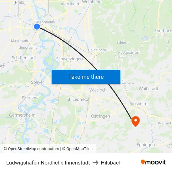 Ludwigshafen-Nördliche Innenstadt to Hilsbach map