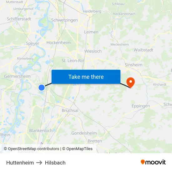 Huttenheim to Hilsbach map