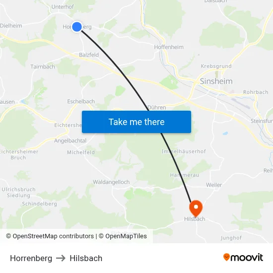 Horrenberg to Hilsbach map