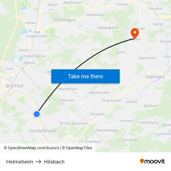 Helmsheim to Hilsbach map