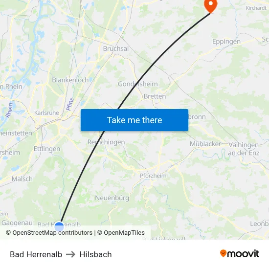 Bad Herrenalb to Hilsbach map