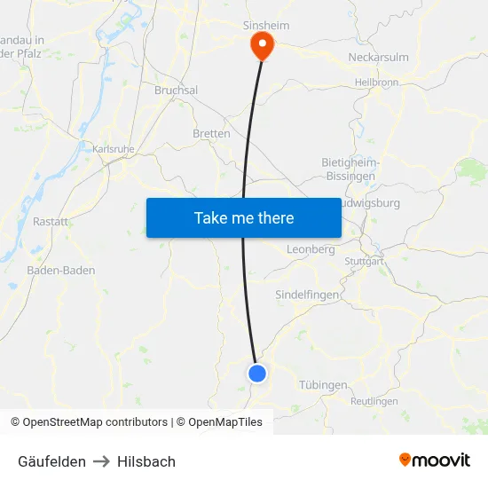 Gäufelden to Hilsbach map