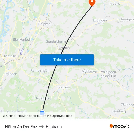 Höfen An Der Enz to Hilsbach map