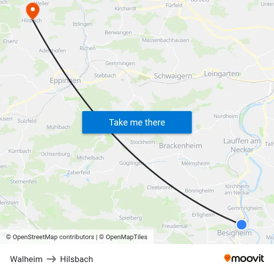 Walheim to Hilsbach map