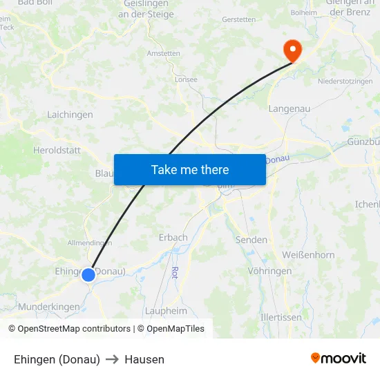 Ehingen (Donau) to Hausen map