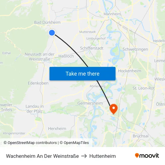 Wachenheim An Der Weinstraße to Huttenheim map