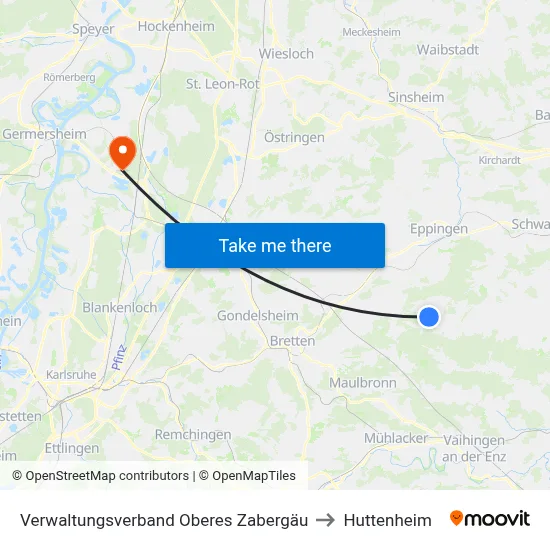Verwaltungsverband Oberes Zabergäu to Huttenheim map