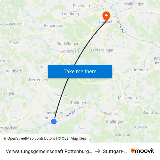 Verwaltungsgemeinschaft Rottenburg am Neckar to Stuttgart-Mitte map