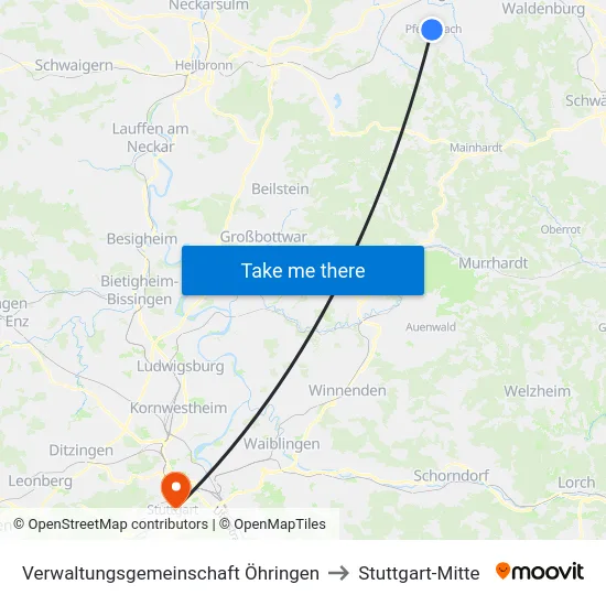Verwaltungsgemeinschaft Öhringen to Stuttgart-Mitte map