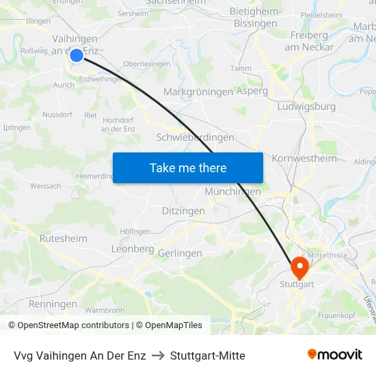 Vvg Vaihingen An Der Enz to Stuttgart-Mitte map