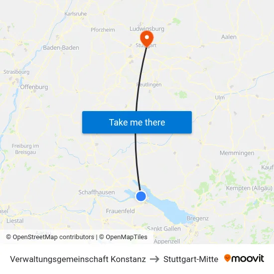 Verwaltungsgemeinschaft Konstanz to Stuttgart-Mitte map