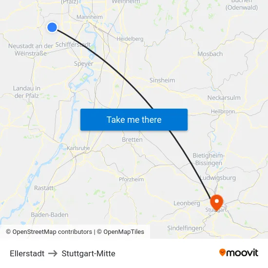 Ellerstadt to Stuttgart-Mitte map