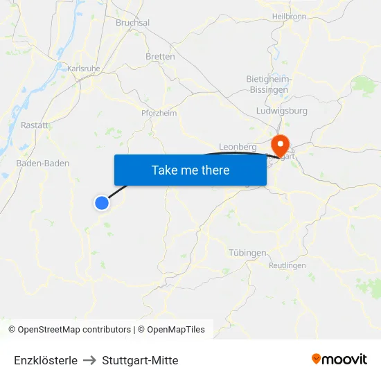 Enzklösterle to Stuttgart-Mitte map