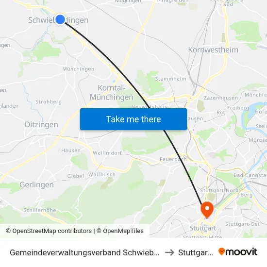 Gemeindeverwaltungsverband Schwieberdingen-Hemmingen to Stuttgart-Mitte map