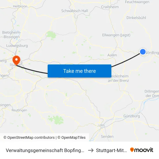 Verwaltungsgemeinschaft Bopfingen to Stuttgart-Mitte map